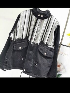 Sequin-Trim Utility Jacket